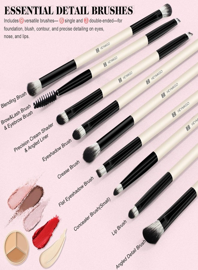 HEYMKGO Makeup Brushes Set, 12Pcs Professional Dual-ended Foundation Contour Powder Eyeshadow Brushes for Liquid, Cream, Powder for Blending Face Brush Tools - Bag Included, Great for Travel, Black - Image 4